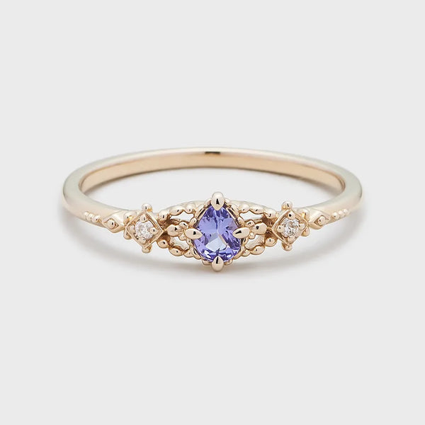 Natural Tanzanite 925 Silver Ring Simple Wisteria Ring Women's Date Jewelry
