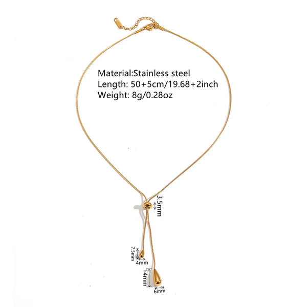 18K Gold Plated 304 Stainless Steel Vacuum Electroplating (In-Furnace) Water Drop (Jewelry) Waterproof Non-Fading Snake Bone Chain 0.03µm Pull Necklace for Women