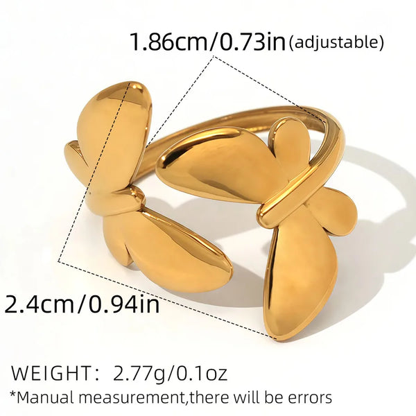Wholesale Jewelry Cute Simple Style Butterfly 304 Stainless Steel 18K Gold Plated Adjustable Ring