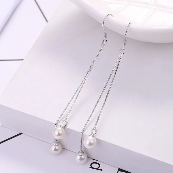 S925 Silver Long Dangle Earrings With Tassel Two Lines New Style Simple Elegant Ins Ear Cuff For Young Girls