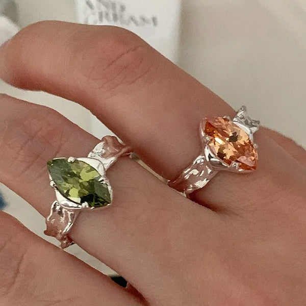 925 Sterling Silver Zircon Geometric Open Rings