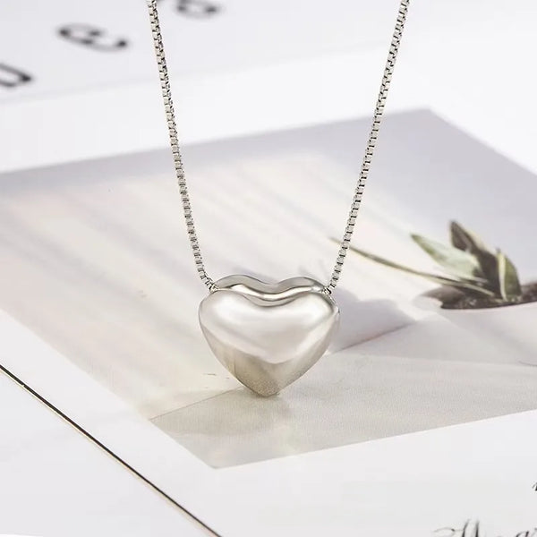 S925 Sterling Silver Heart Shaped Necklace Sweet Simple Smooth Surface Design Geometric Pattern Women's Ins Style Jewelry