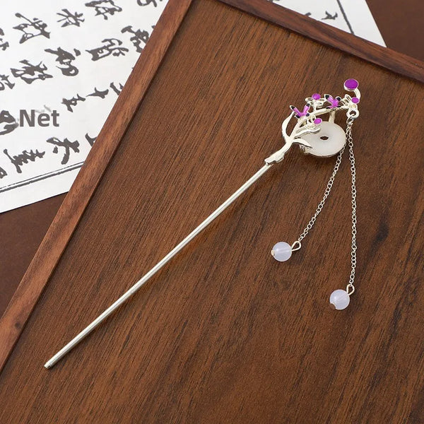 Chinoiserie Butterfly Hair Sticks in Metal with White Color, Perfect for Spring Hair Accessories