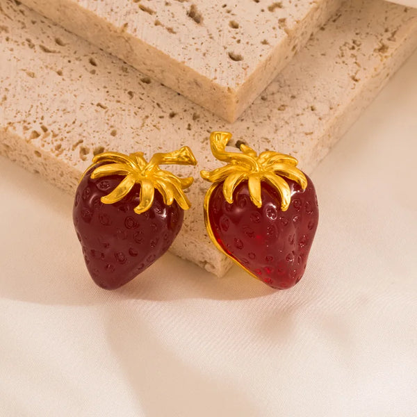 1 pair fashion tassel strawberry plating alloy opal gold plated earrings