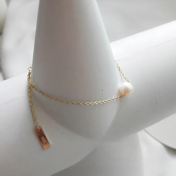 New S925 Sterling Silver Simple Geometric Pattern Bracelet with Freshwater Pearl Thin Line Hand Jewelry for Women