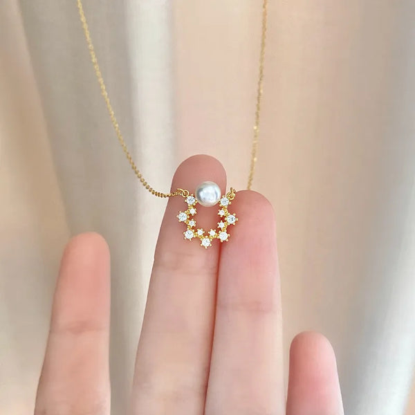925 Sterling Silver Zircon Inlay Solid Color Pendant Necklace