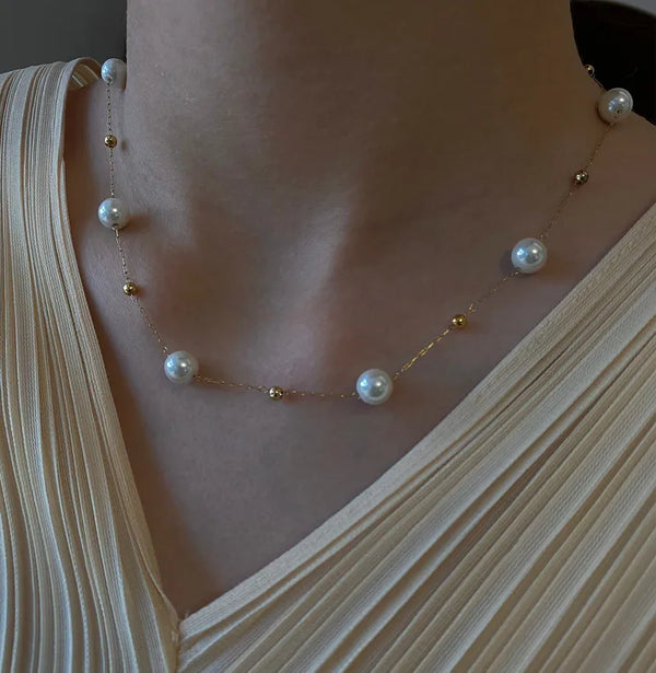 Wholesale Jewelry Vintage Style Heart Shape 304 Stainless Steel Titanium Steel Artificial Pearls 18K Gold Plated Plating Necklace