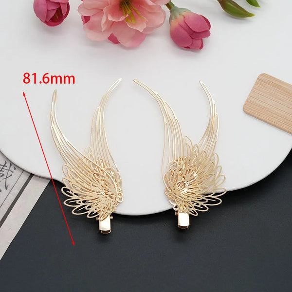 Gold Angel Wing Hair Clip Metal Hollow Side Bun Hanfu Accessory Hair Ornament French Style Suitable for Women