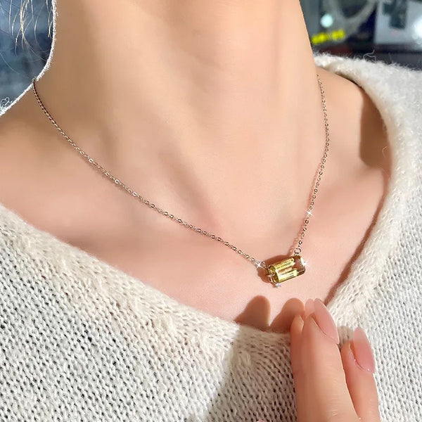 S925 Sterling Silver Natural Amethyst Square Clavicle Lock Women's Fashion Lucky Stone East Wind Luxury Necklace Geometric Pattern