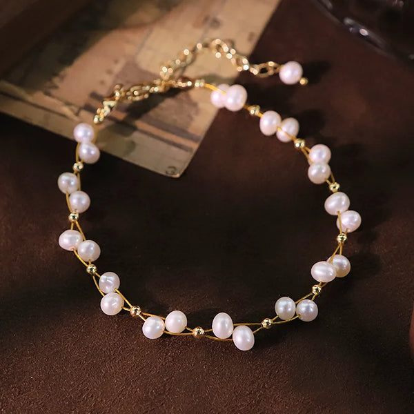 Original Design Natural Pearl Copper Bead Bracelet for Women Versatile Niche Vacuum Electroplating (In Furnace) 18K Real Gold Plated Bracelet High-end Elegant Jewelry
