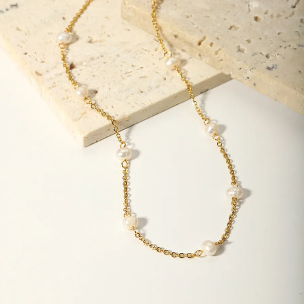 201 Stainless Steel Freshwater Pearl 18K Gold Plated Casual Simple Style Beaded Plating Ball Necklace