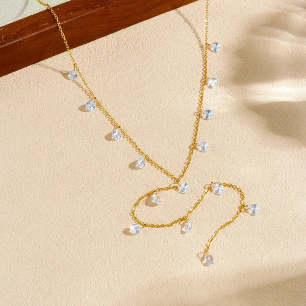 Gold-plated 304 Stainless Steel Water Drop Pendant Tassel Chain Cross Chain Necklace for Women