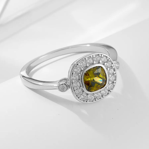 S925 Sterling Silver Oval Olive Green Zircon Ring for Women,  Retro Light Luxury High-end Index Finger Ring
