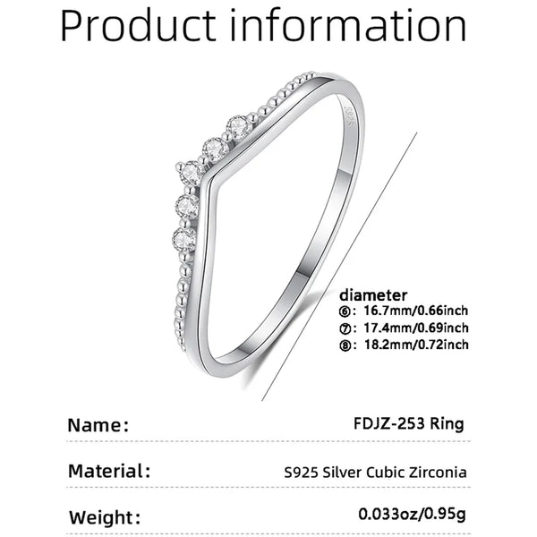 925 Sterling Silver Zircon V Shape Rings