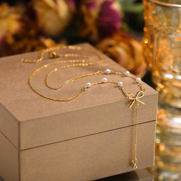 Wholesale Jewelry Simple Style Bow Knot Stainless Steel Gold Plated Plating Pendant Necklace
