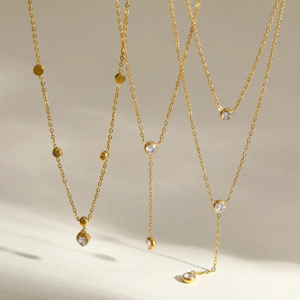Heart Shape Necklace for Women in 304 Stainless Steel with 18K Gold PVD Coating and Zircon Inlay, Cable Chain