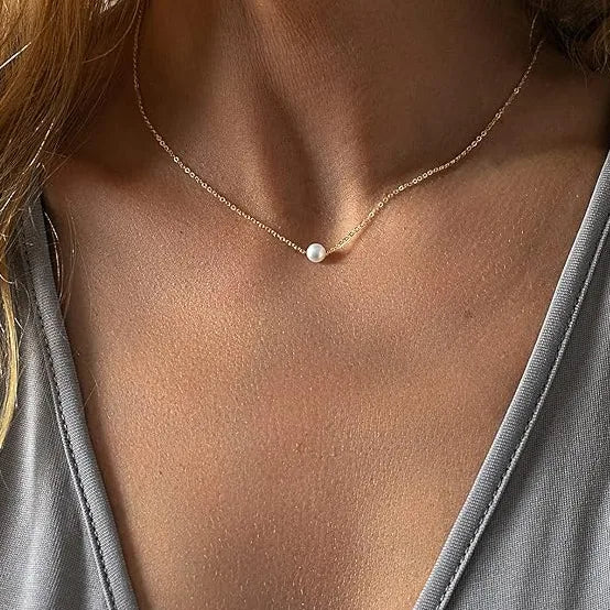 Stainless Steel Material Vacuum Plated 18K Simulated Pearl Necklace Women's Casual Commute Style Four Seasons Universal Chain Type