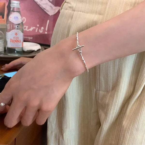 S925 Sterling Silver Simple Elegant Women's Bracelet OT Buckle Geometric Pattern Irregular Chain Style Jewelry Accessory