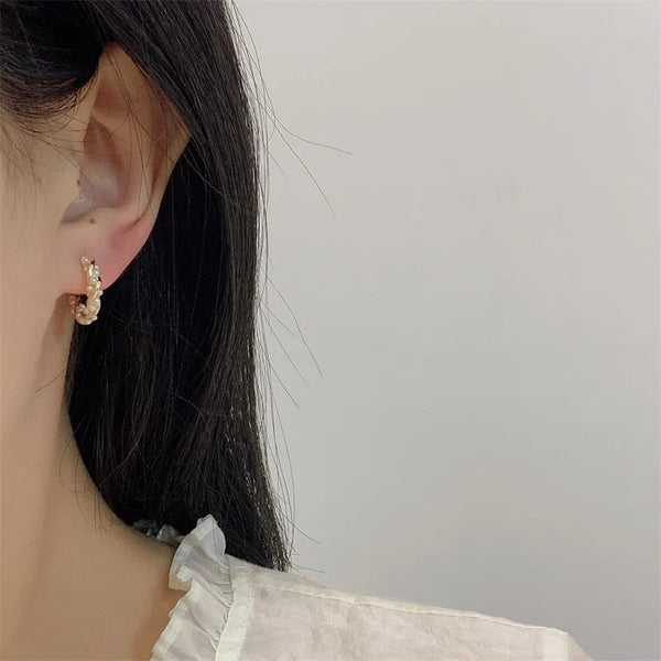1 pair elegant geometric plating inlay copper artificial pearls earrings