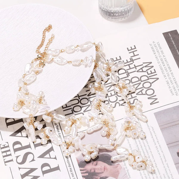 Handmade Multicolor Layered Pearl Necklace for Women with Imitation Pearl Pendant in Iron