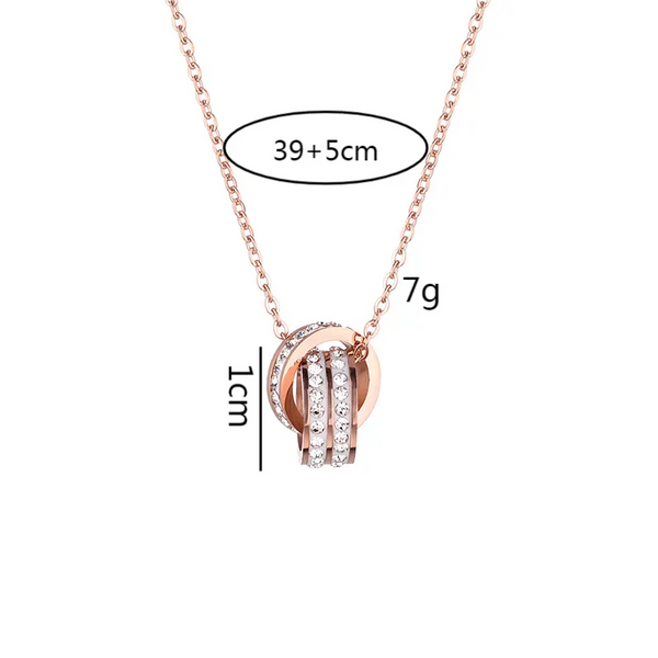 Elegant Luxurious Geometric Double Ring Titanium Steel Inlay Rhinestones Pendant Necklace 1 Piece