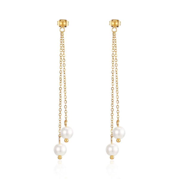 1 Pair Elegant Simple Style Geometric Tassel Plating 304 Stainless Steel Artificial Pearls 18K Gold Plated Drop Earrings