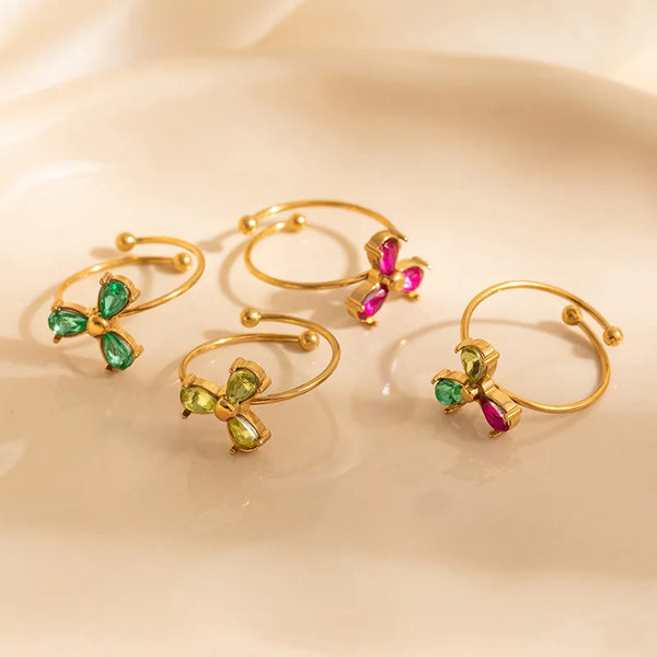 New Women's Colorful Zircon Butterfly Windmill Fruit Flower Series High-Quality 316 Stainless Steel Open Ring INS Style