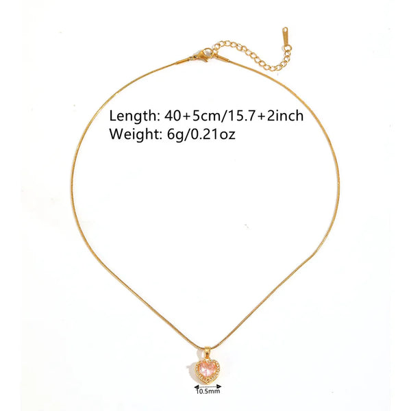 Stainless Steel Chain Versatile Heart Pendant Jewelry Heart-shaped Necklace Multi-color Diamond Pendant Heart Necklace for Women