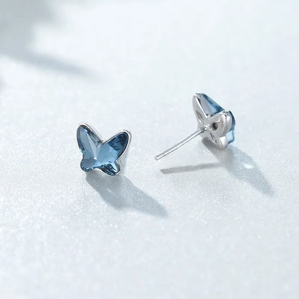 Blue Butterfly Crystal Earrings for Women S925 Sterling Silver Silver High-end Simple Jewelry Stud Earrings Accessories