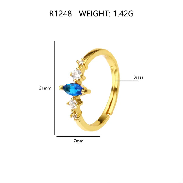 Hand Jewelry Color Zircon Ring Geometric Copper Plating Golden Ring  Style Women's Ring Factory Wholesale