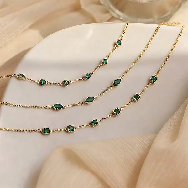 S925 Sterling Silver Chain Emerald Women's Bracelet Minimalist Design Simple Elegance Cold Style Geometric Pattern Plated Jewelry