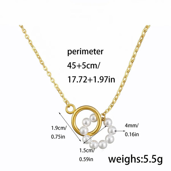 Imitation Pearl Beaded Interlocking Pendant Necklace 18K Gold Plated 304 Stainless Steel Vacuum Electroplating (In Furnace) Circle Handmade Cable Chain/Cross Chain/O Chain Women's Necklace