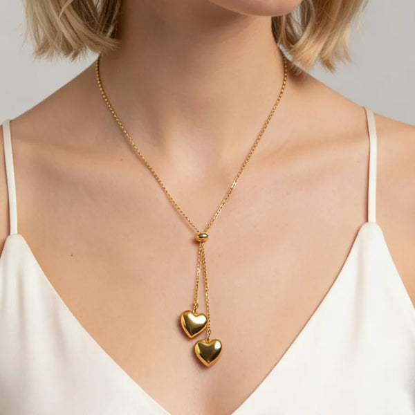 Heart Shape Three-dimensional Necklace for Women with 18K Real Gold Plated 304 Stainless Steel and PVD Coated Box Chain