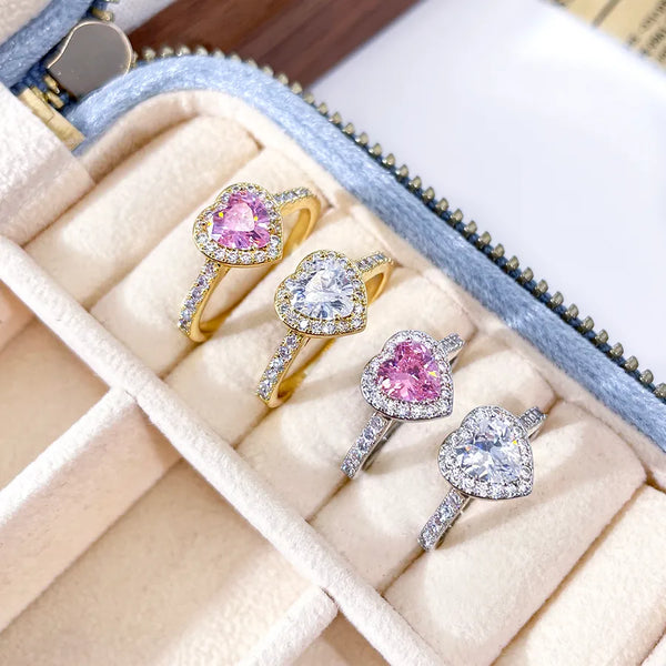 Classic Heart-Shaped Zircon Engagement Ring Gold Plated Micro Rhinestone Women's Ring Europe and America  Popular Ornament Wholesale