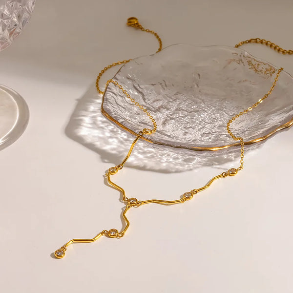 Geometric Pendant Necklace for Women with 18K Real Gold Plated 304 Stainless Steel and PVD Coated Beaded Chain