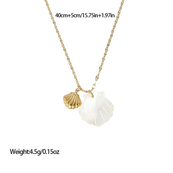 Wholesale Jewelry Marine Style Commute Shell Titanium Steel Plating coffee bean chain Pendant Necklace