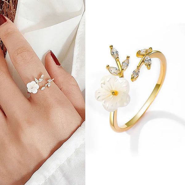 Women’s Open Rings Featuring Flowers Design, Electroplated Gold Plated Copper, Available in Gold for Spring