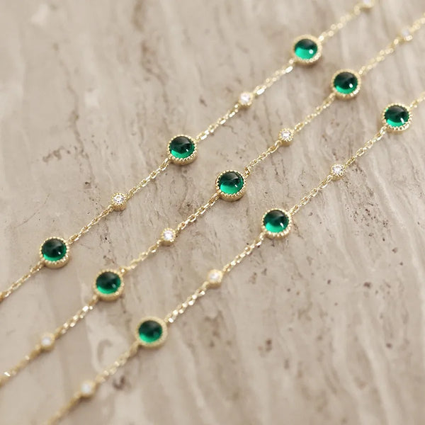 Spring Field S925 Silver Plated 14K Gold Green Zirconia Starry Sky Bracelet Elegant Minimalist Luxury Gift For Women
