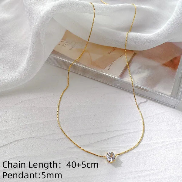 304 Stainless Steel 18K Gold Plated Korean Style Plating Inlay Round Artificial Rhinestones Necklace Pendant