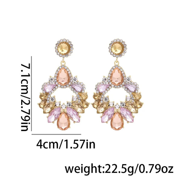 Handmade Water Droplets Stud Earrings for Women in Multicolor Zinc Alloy with Rhinestones and 0.03µm-0.05µm Coating Thickness