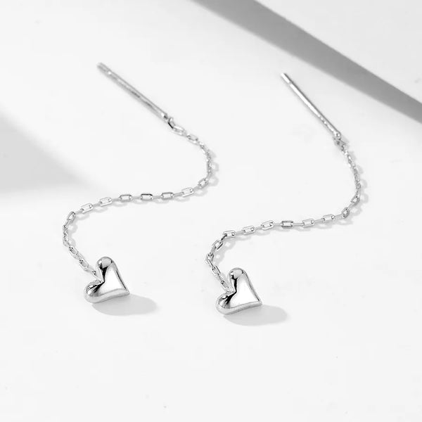 S925 Sterling Silver 14K Gold Plated Heart Threader Earrings for Women  Light Luxury Ins Style Long Heart Chain Tassel Earrings