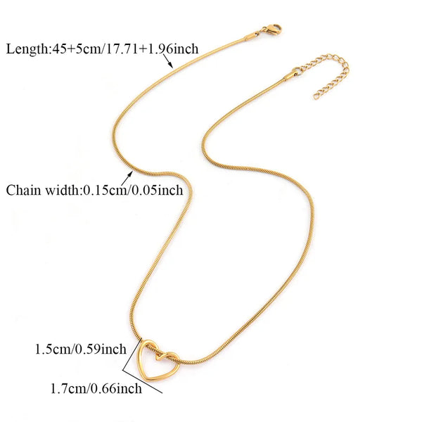 Wholesale Jewelry Simple Style Classic Style Heart Shape 201 Stainless Steel 304 Stainless Steel Pendant Necklace snake chain
