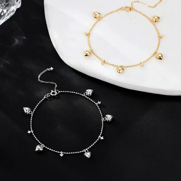 S925 Silver Heart Tassel Bracelet Women Fashion Sweet Stylish Diamond Embedded Wrist Jewelry Business Occasion Gift