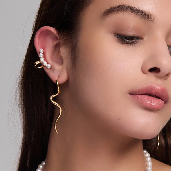 1 Pair Artistic Lines Plating 316 Stainless Steel  16K Gold Plated White Gold Plated Gold Plated Ear Studs