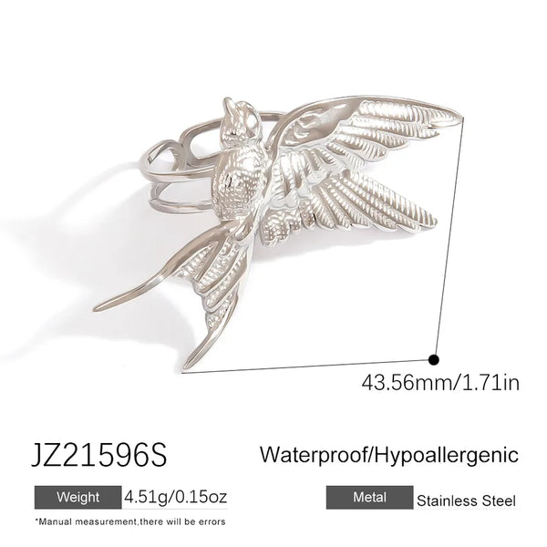 Stainless Steel Bird Shaped Ring Women's Fashion Jewelry DIY 18K Gold Plated Non-Fading High-End Feeling INS Style Accessories