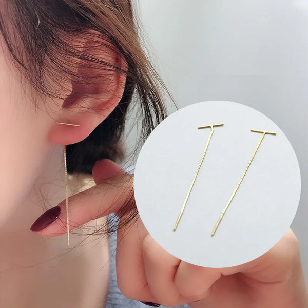 S925 Sterling Silver T-Shape Dangle Earrings Simple Minimalist Long Box Ear Wire Design Trendy Women's Jewelry Accessories