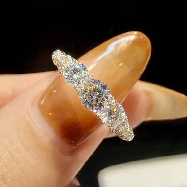 Elegant 925 Sterling Silver Three Circle Diamond Ring Wedding Jewelry Glowing Plating Geometric Pattern Casual Party Daily Use