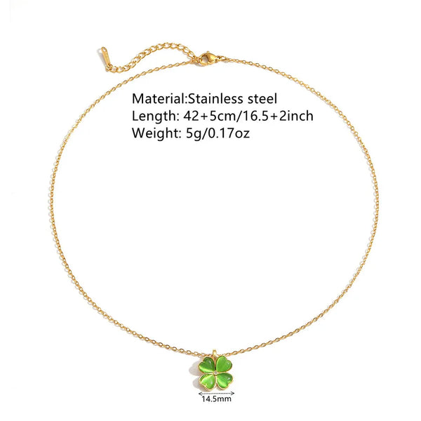 304 Stainless Steel Jewelry Vacuum Electroplating 18K Real Gold Sweet Heart Flower Necklace Cat's Eye Stone Colorful Small Flower Necklace for Women