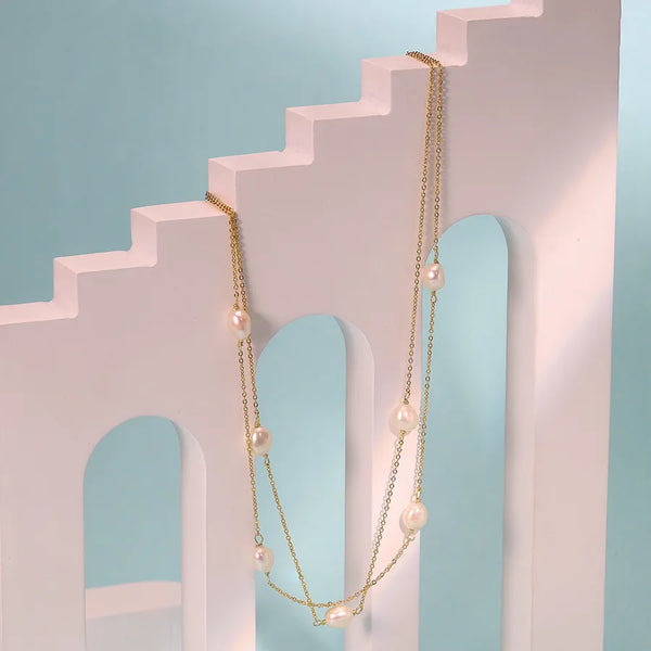 Tas S925 Silver Pearl Multi-layer Starry Sky Necklace Women's Jewelry Simple