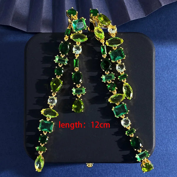 Elegant Long Tassel Earrings Geometric Irregular Zircon Colorful Design Luxury European Retro Style Double Wear Women's Jewelry